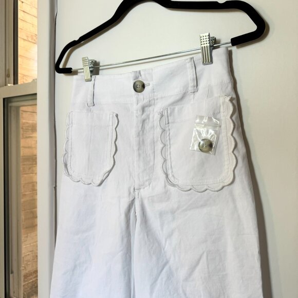 NWT Anthropologie Colette Maeve Scallop Pocket Linen Wide-Leg Pants White 27 - Picture 6 of 12